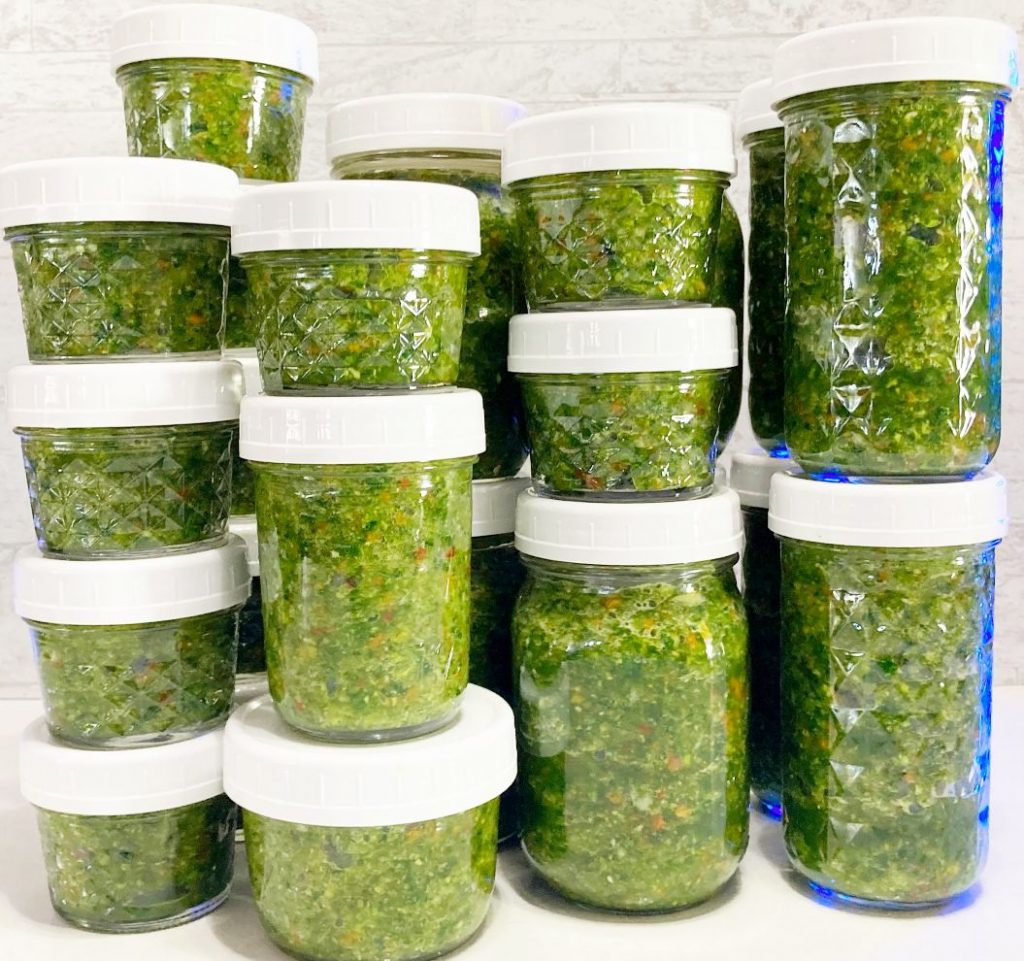 Large Batch or Bulk Green Seasoning in Mason Jars.