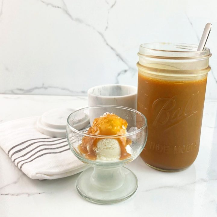 microwave caramel or butterscotch sauce drizzled over vanilla ice cream.