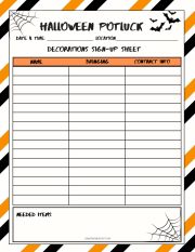 Free Printable Halloween Potluck Sign Up Sheets