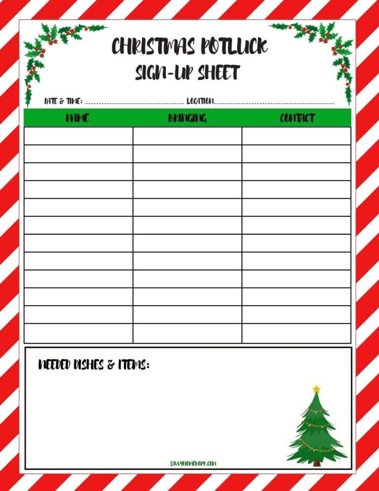 Free Printable Christmas Potluck Sign Up Sheets