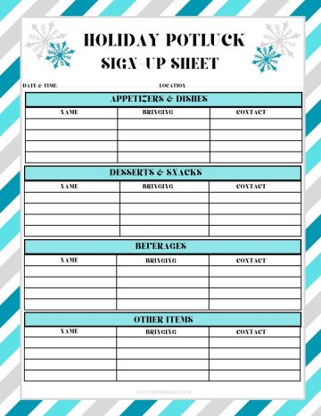 Free Printable Christmas Potluck Sign Up Sheets