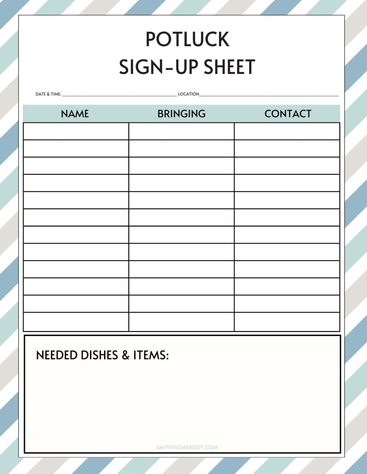 Free Printable Potluck Sign Up Sheets