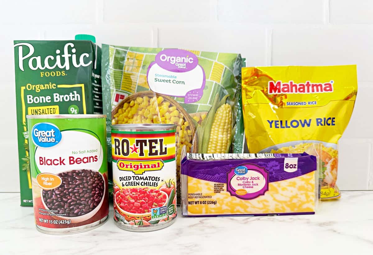 Side view of ingredients in their packaging.